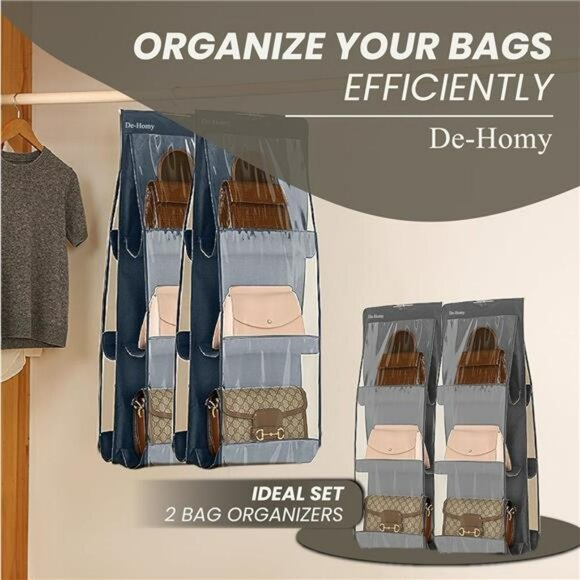 Hanging Purse Organizer Closet Handbag Storage Bag Holder with 6 Pockets 2 Pack - Picture 5 of 7